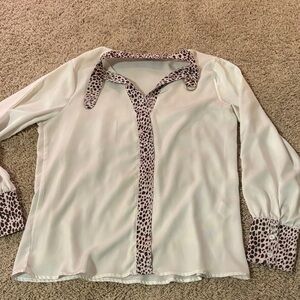 Elegant White Blouse with Animal Print Accents